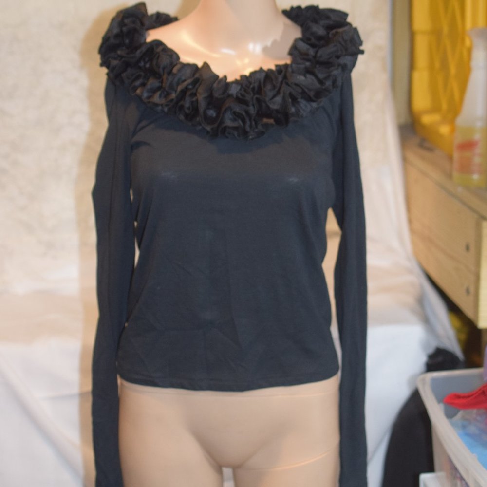 Black Silk Ruffle Neckline Express Blouse